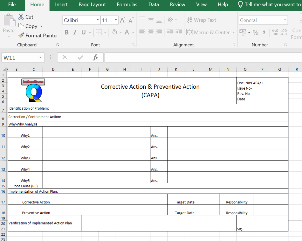 capa format in excel