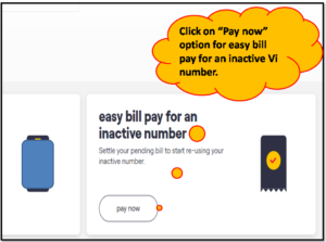 Vi inactive number bill payment