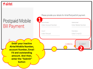 Airtel Inactive Number Bill Payment