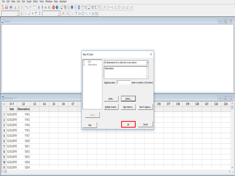 Control Chart in Minitab