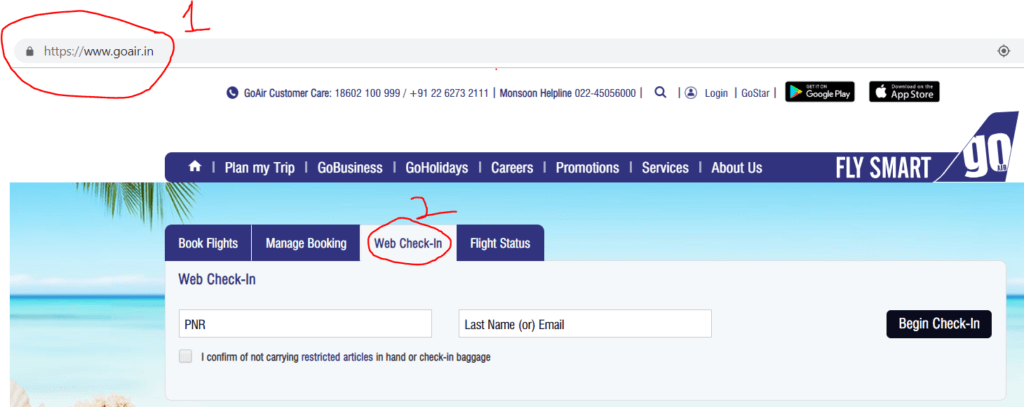 Goair web check in link