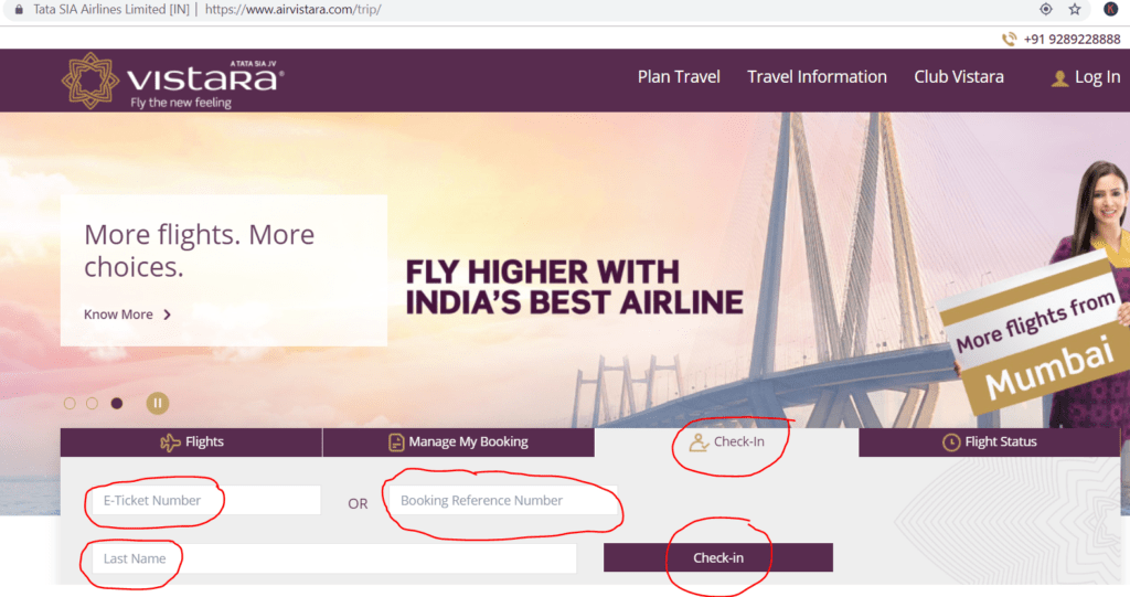 How to do web check in of Vistara flight