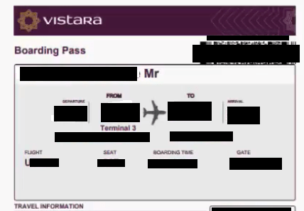 Sample Vistara boarding pass