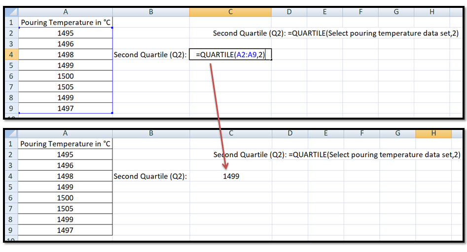 quartile calculation in excel