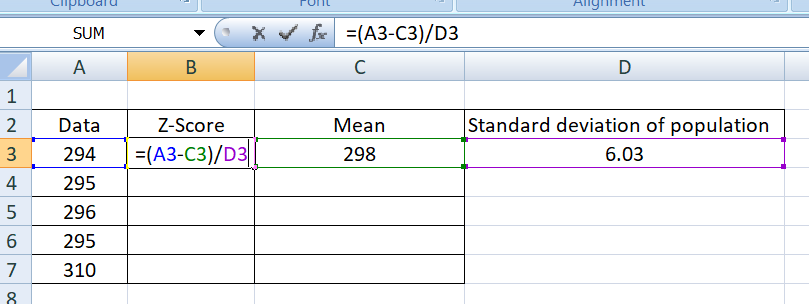 How to calculate z-score in excel