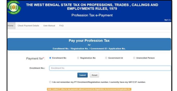 Professional tax online payment