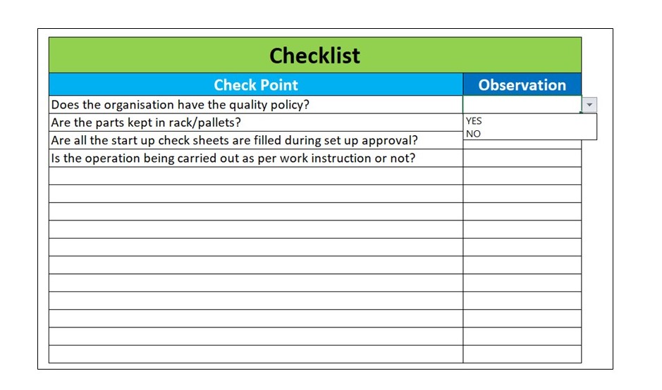 Drop Down List in Excel