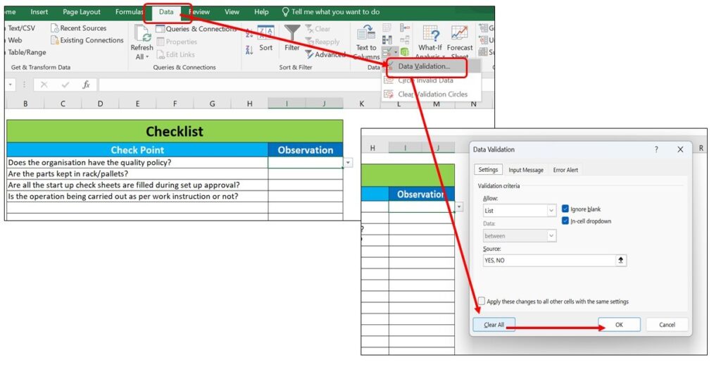 How to delete drop down list in excel